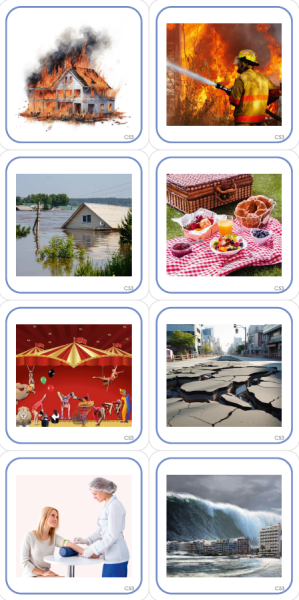 Набор карточек с изображением определенных местоположений, ситуаций и видов деятельности